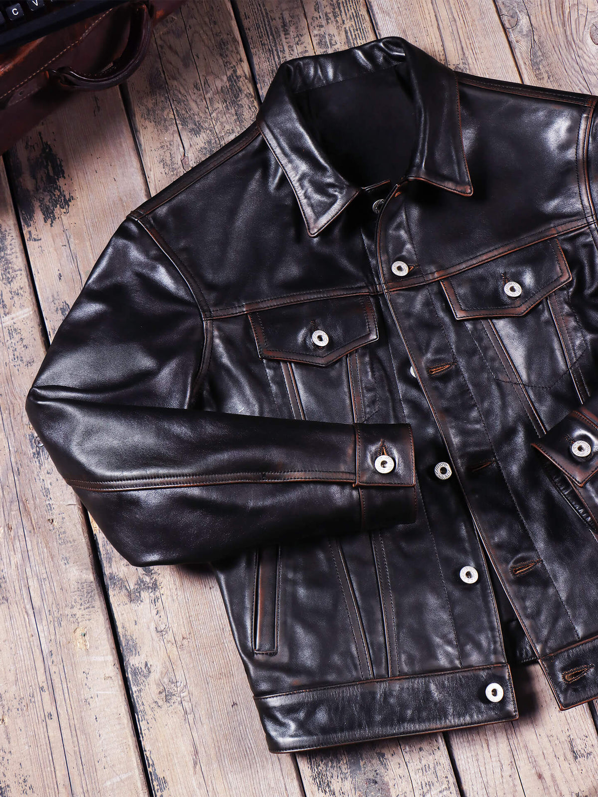 Men's Trucker Leather Jacket-Tertius