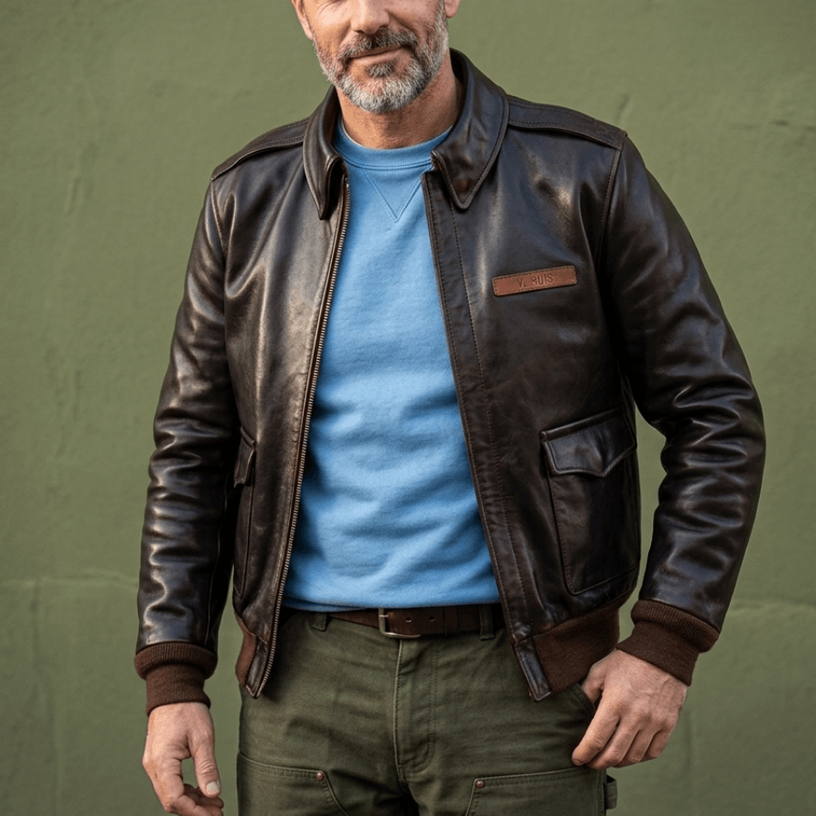 Men's A2 Bomber Leather Jacket-Alatus