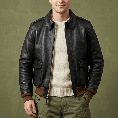 Men's A2 Bomber Leather Jacket-Aviator