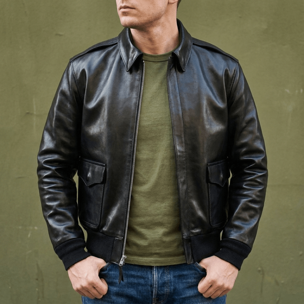Men's A2 Bomber Leather Jacket-Tutamen