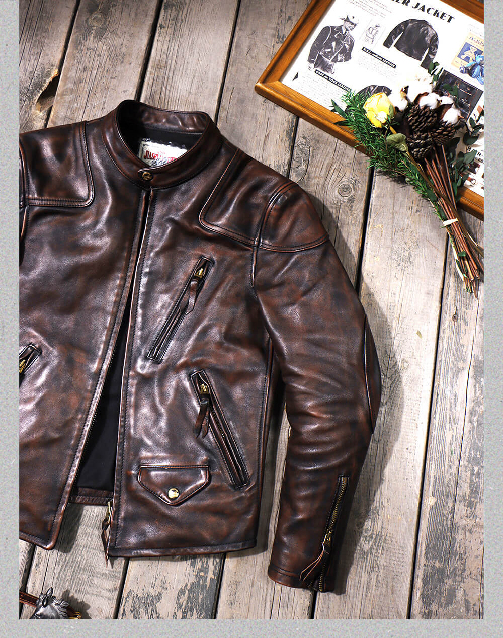 Men's Biker Leather Jacket-Virtus