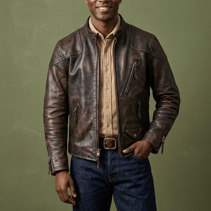 Men's Biker Leather Jacket-Virtus