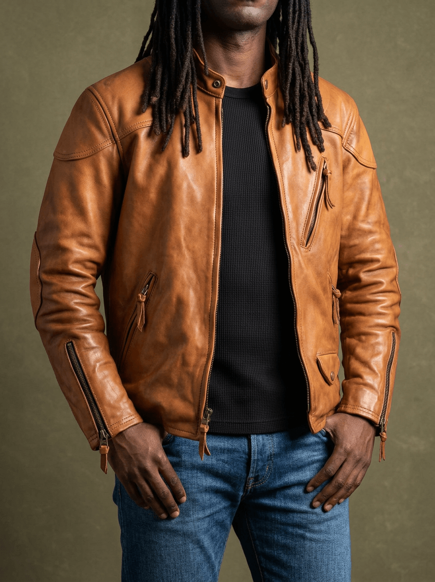 Men's Biker Leather Jacket-Comes