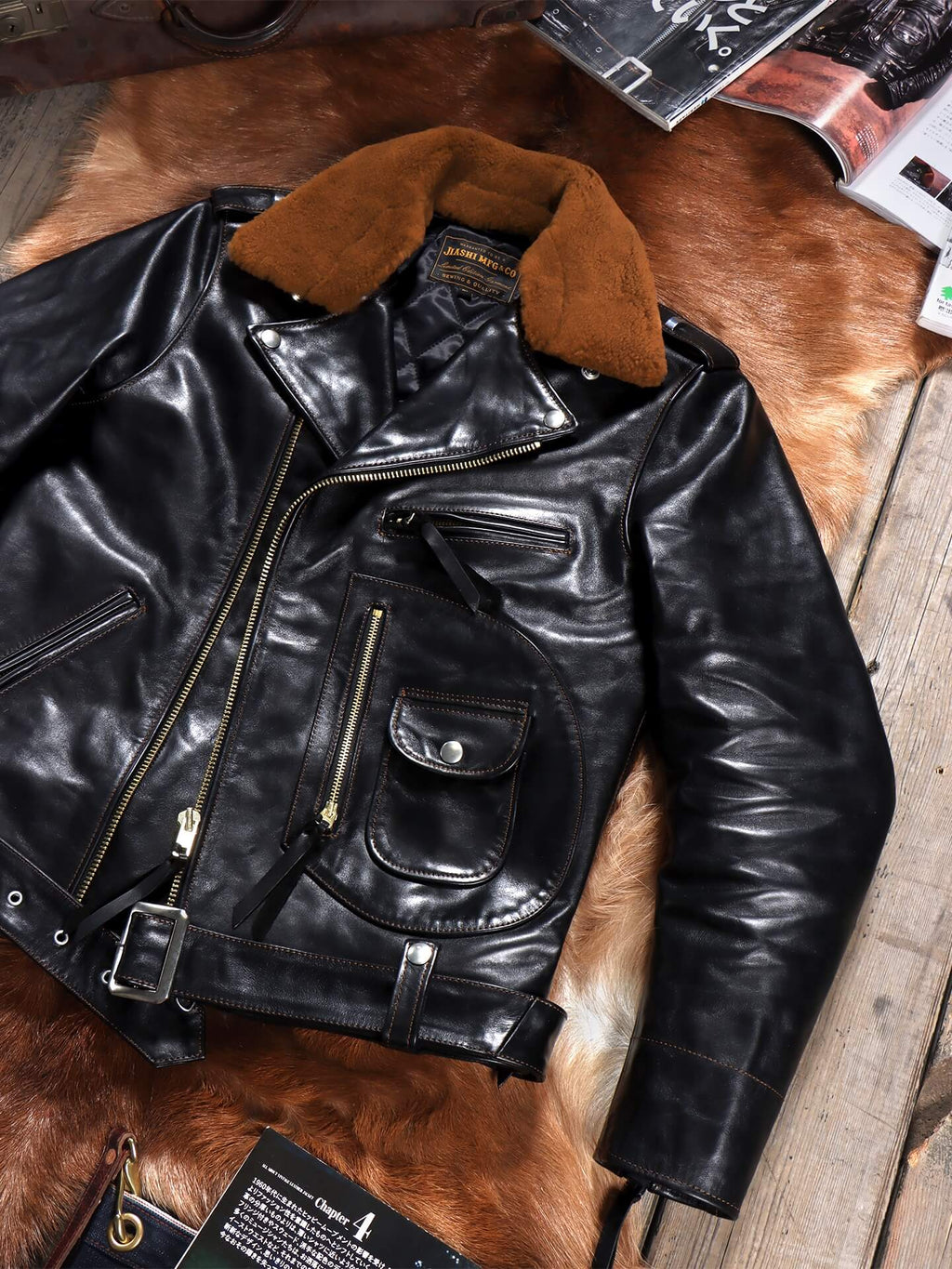 Men's Shearling Collar Rider Leather Jacket-Gravis