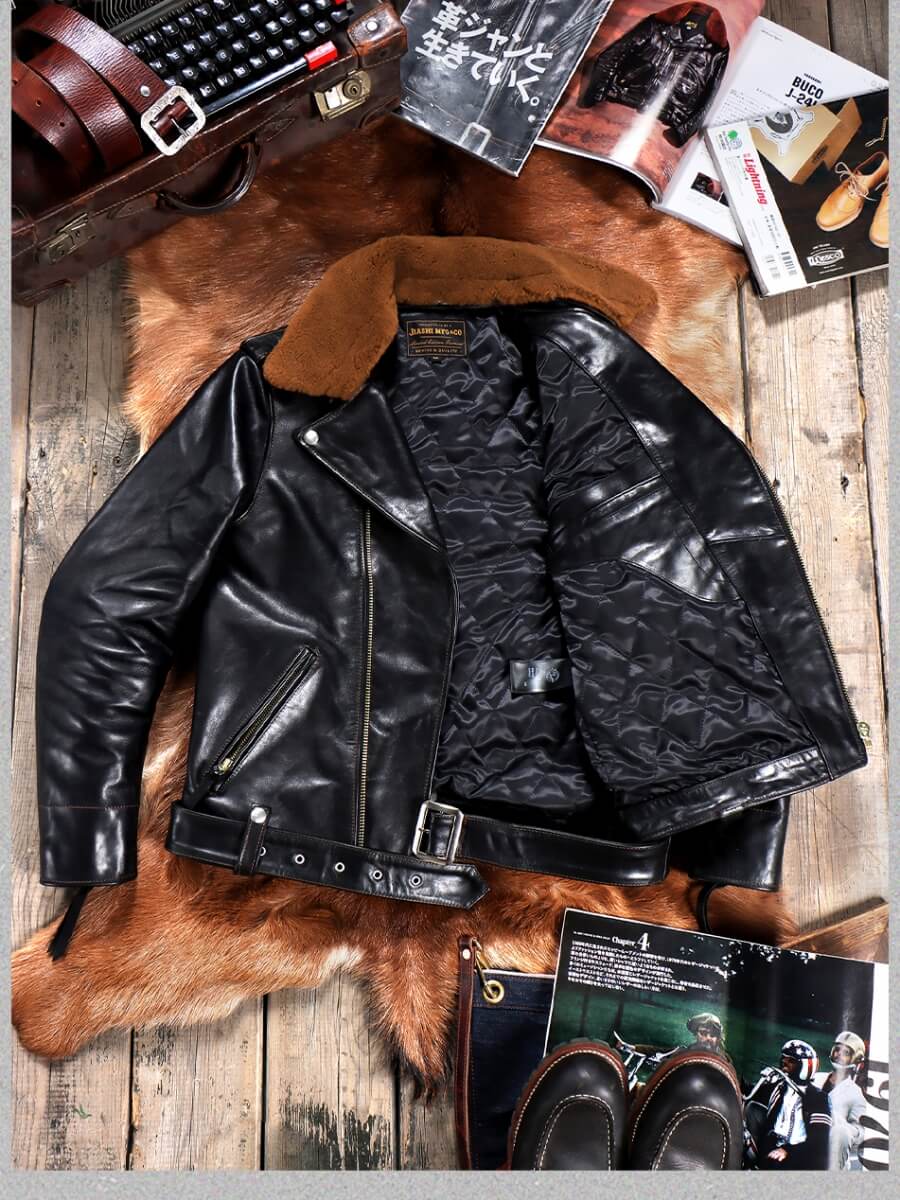 Men's Shearling Collar Rider Leather Jacket-Gravis