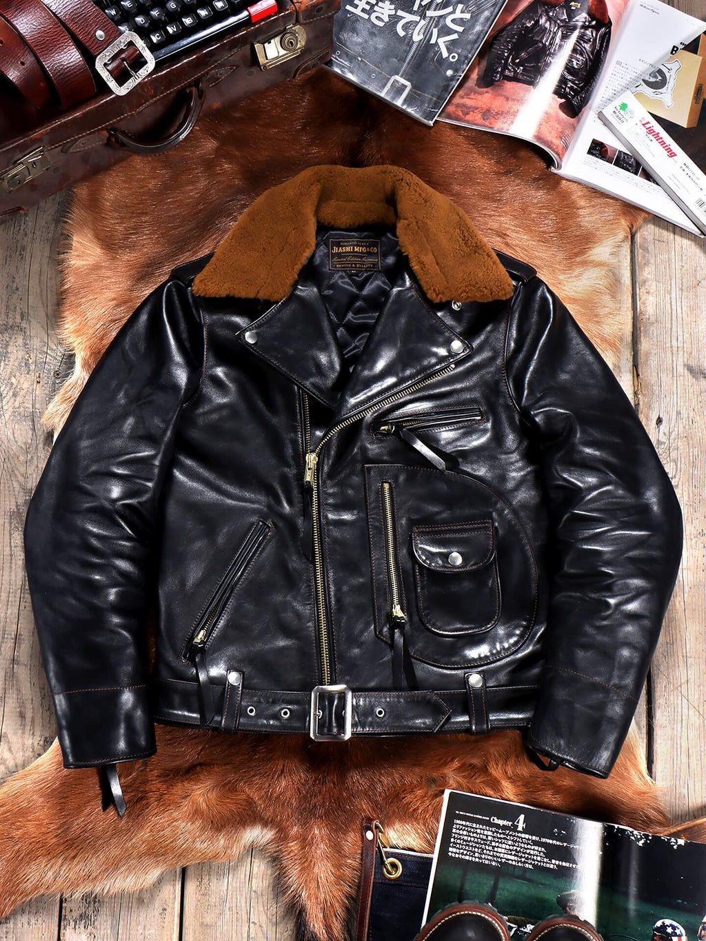 Men's Shearling Collar Rider Leather Jacket-Gravis