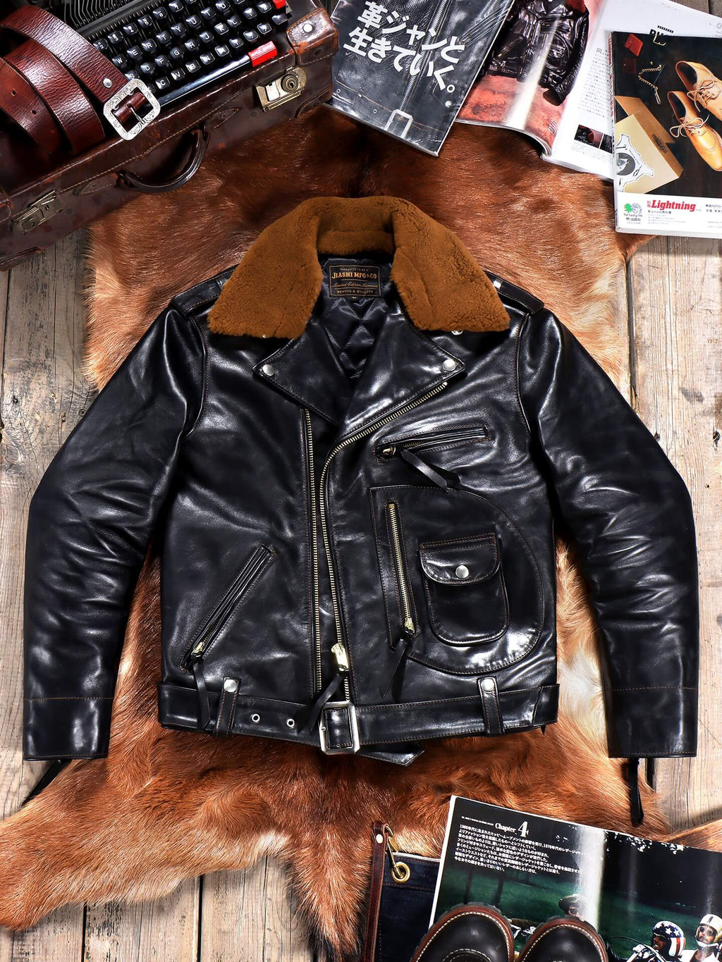 Men's Shearling Collar Rider Leather Jacket-Gravis