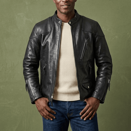 Men's Biker Leather Jacket-Acer