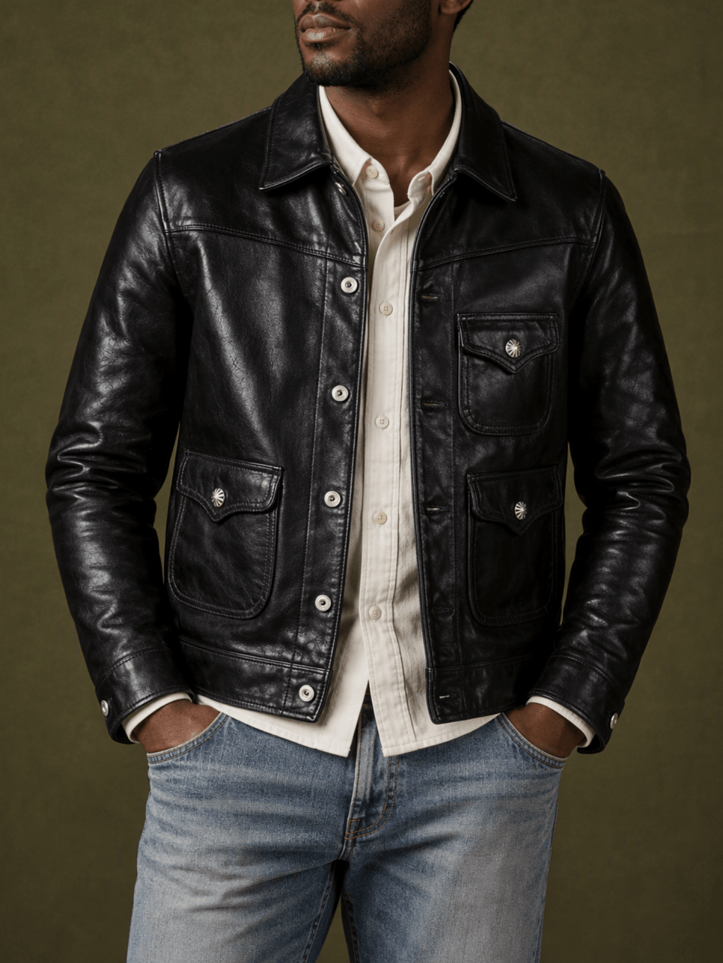 Men's Western Leather Jacket-Aigokeros