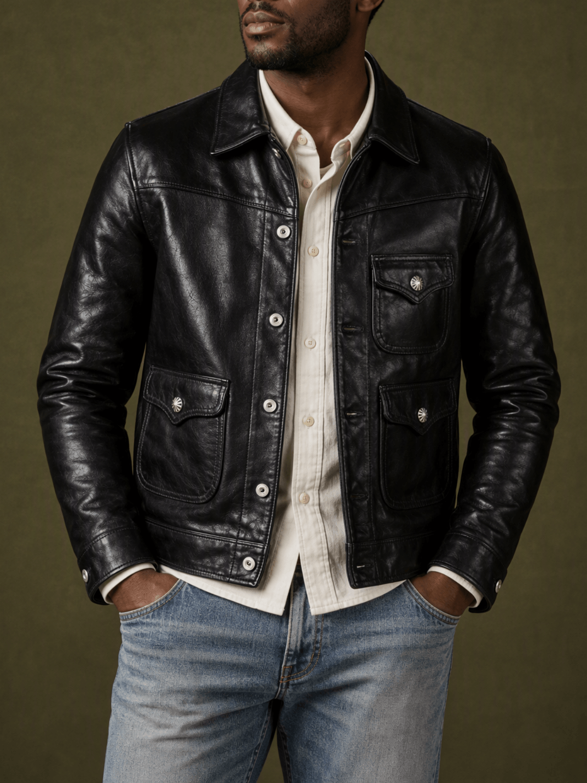Men's Western Leather Jacket-Aigokeros