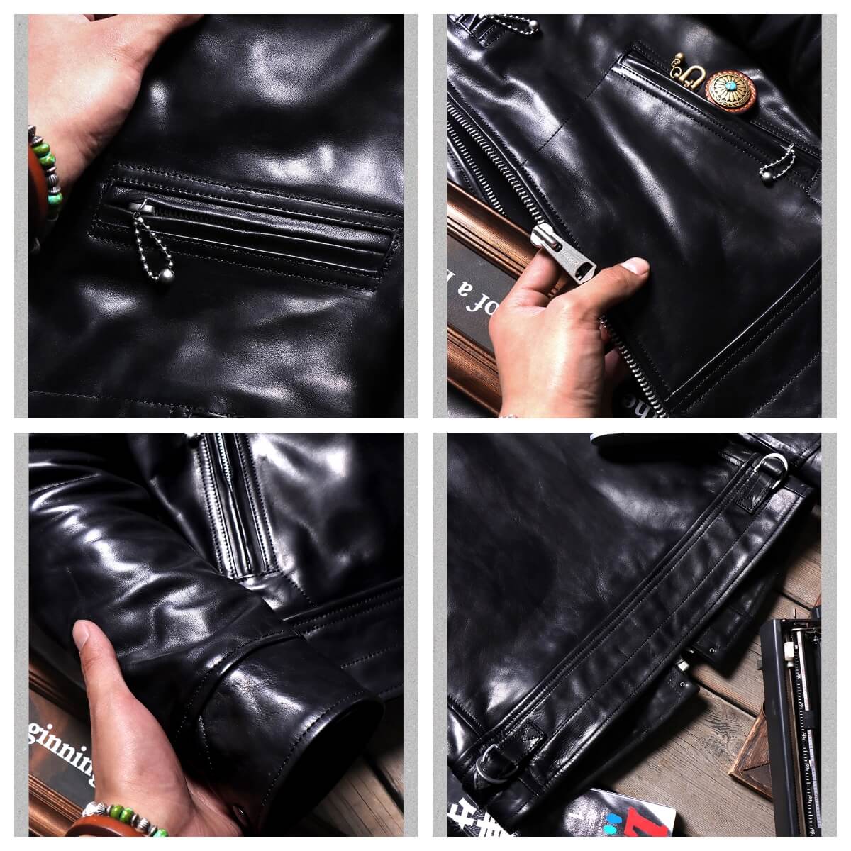 Men's Rider Leather Jacket-Obsidian