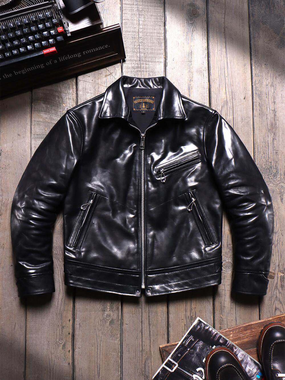 Men's Rider Leather Jacket-Obsidian