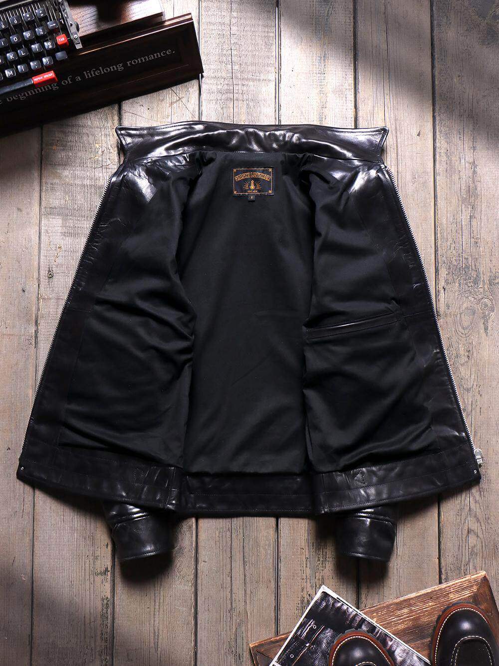 Men's Rider Leather Jacket-Obsidian