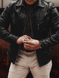 Men's Rider Leather Jacket-Obsidian