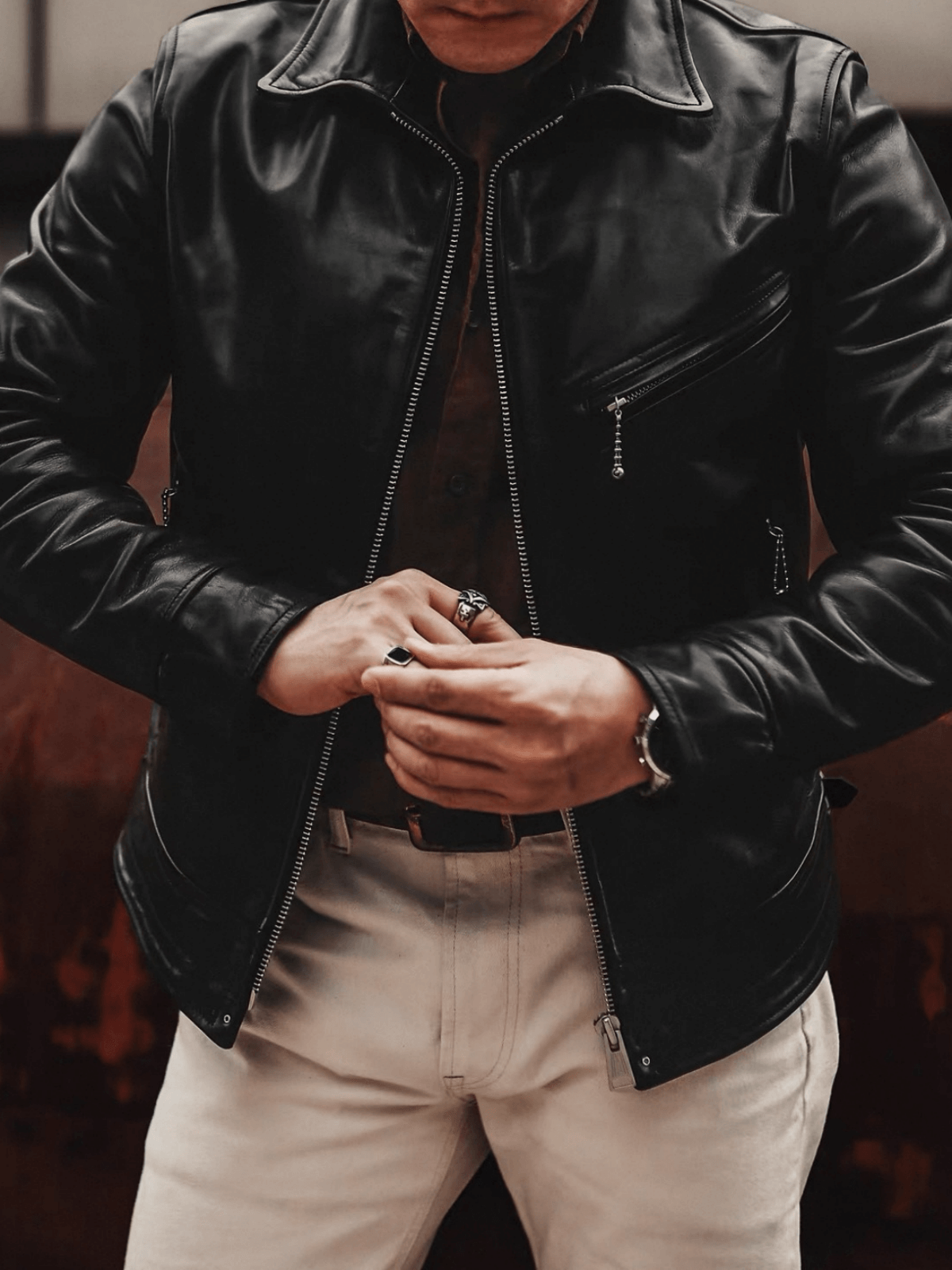 Men's Rider Leather Jacket-Obsidian