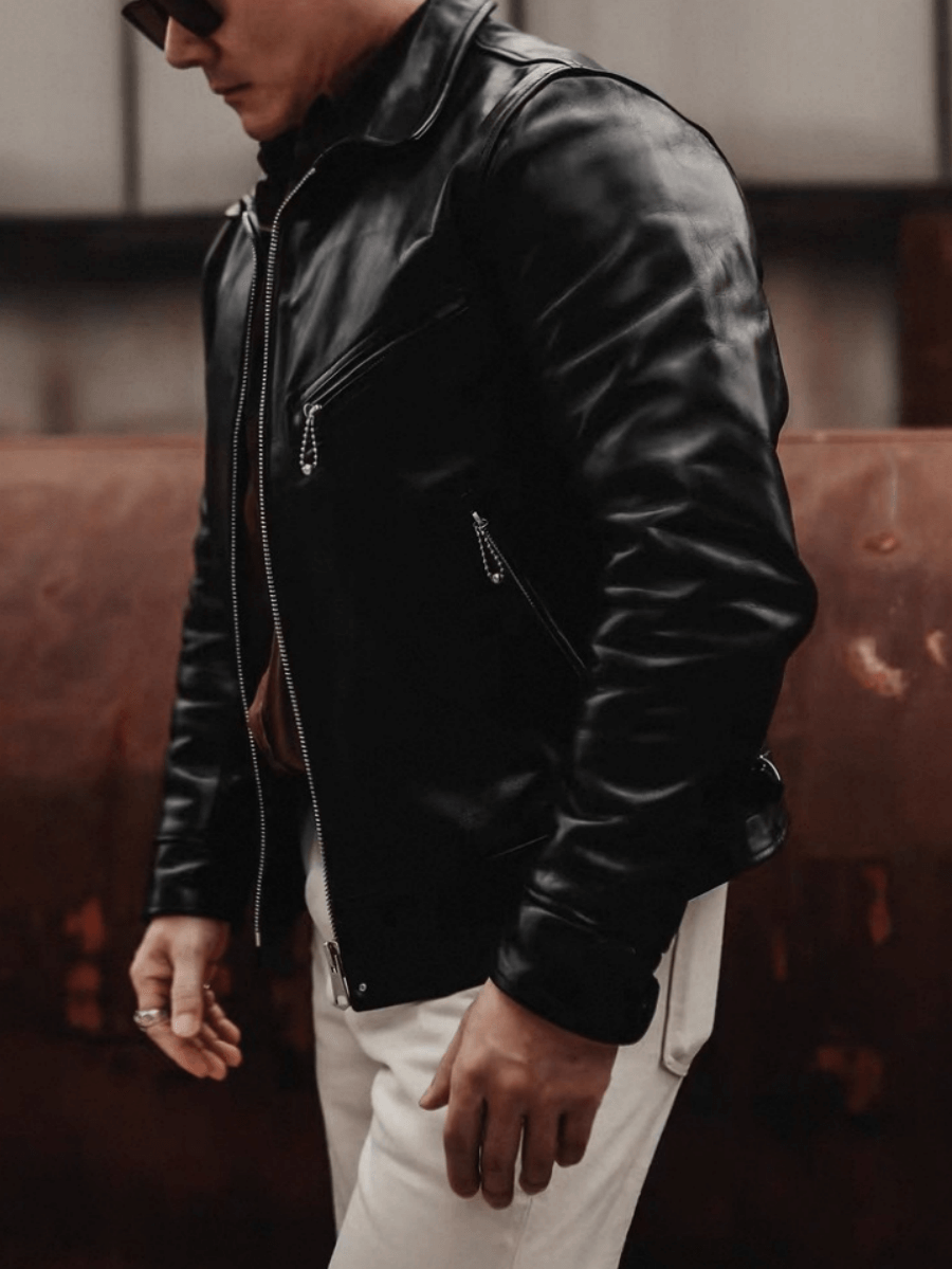 Men's Rider Leather Jacket-Obsidian