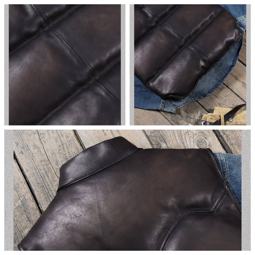 Men's Quilted Leather Down Vest-Calor