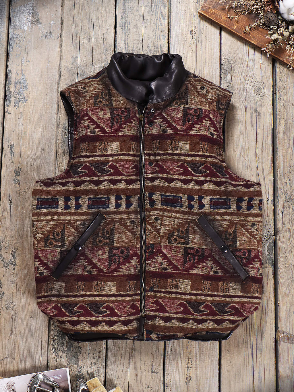 Men's Quilted Leather Down Vest-Calor