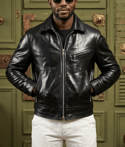 Men's Rider Leather Jacket-Obsidian