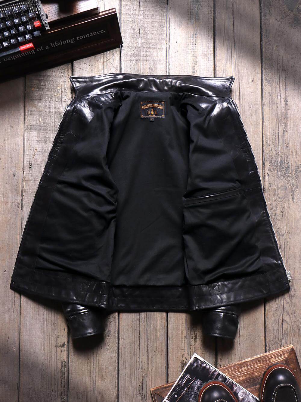 Men's Rider Leather Jacket-Obsidian