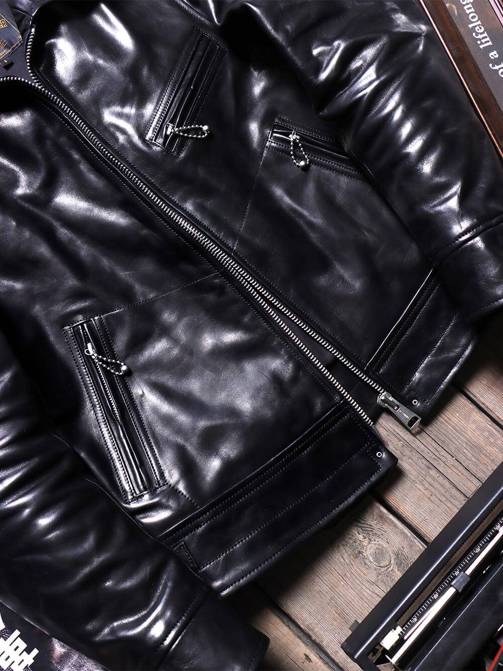 Men's Rider Leather Jacket-Obsidian