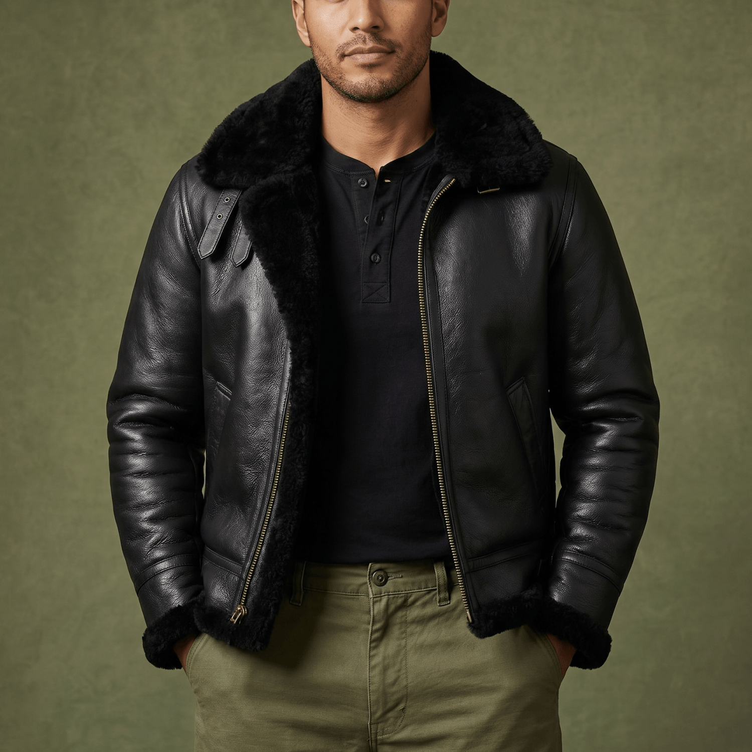 Men's Sheepskin Shearling Bomber Jacket- Rex Caeli