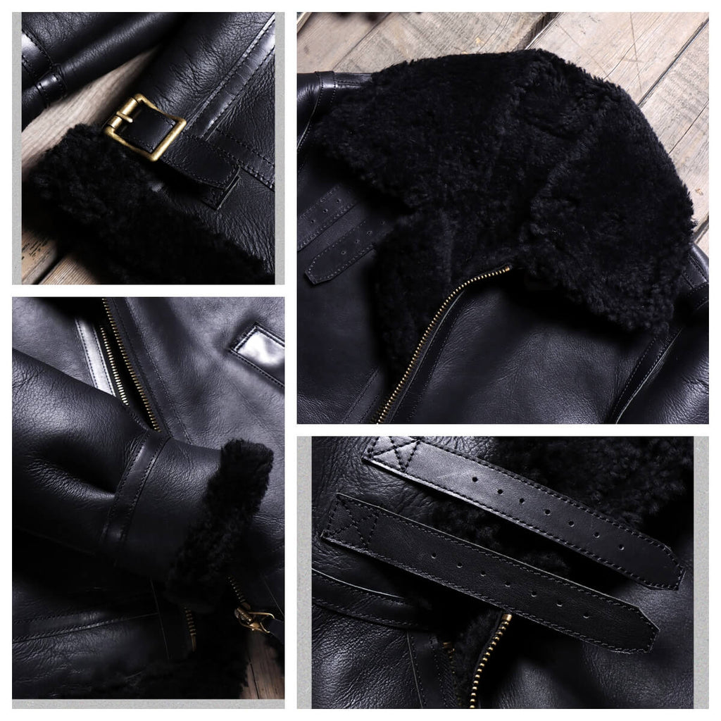 Men's Sheepskin Shearling Bomber Jacket- Rex Caeli