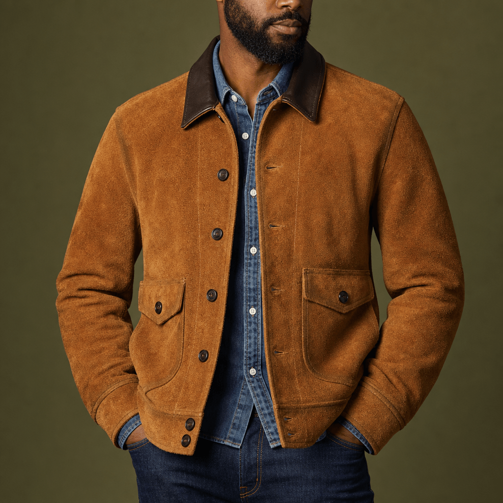 Men's Suede Western Leather Jacket-Ager