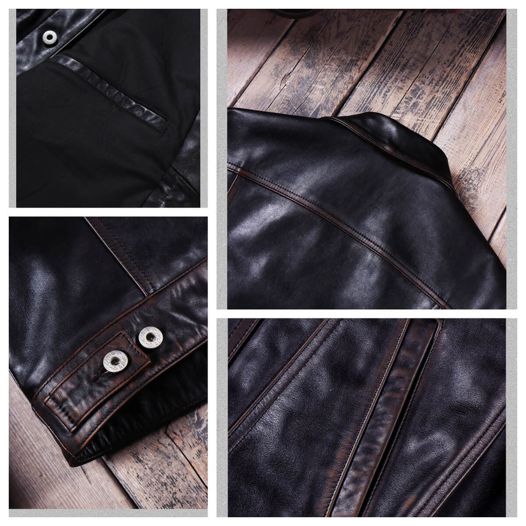 Men's Trucker Leather Jacket-Tertius