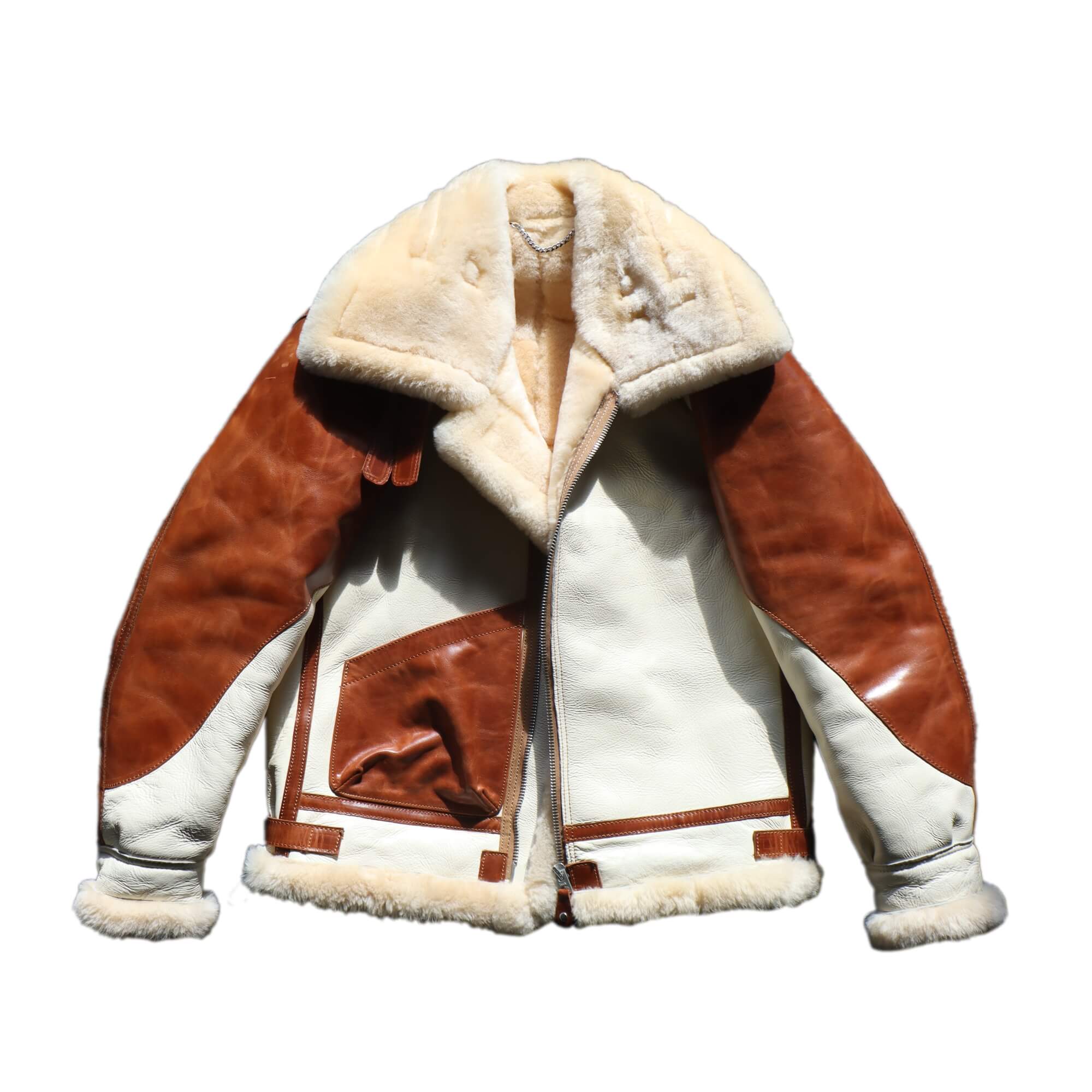 Men's Two Tone Sheepskin Shearling Bomber Jacket-Phoenix