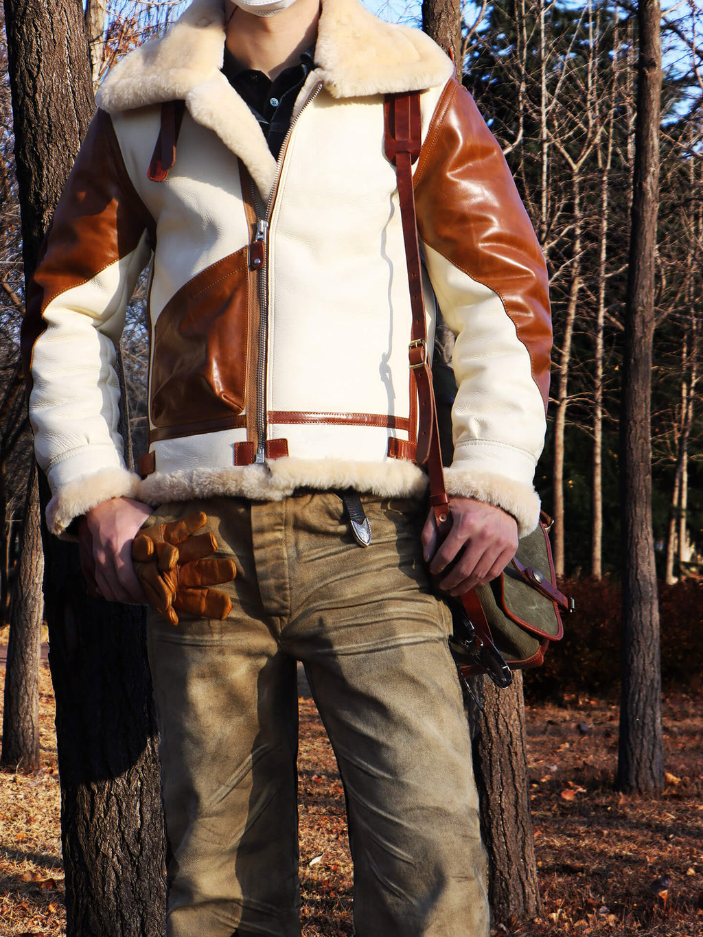 Men's Two Tone Sheepskin Shearling Bomber Jacket-Phoenix