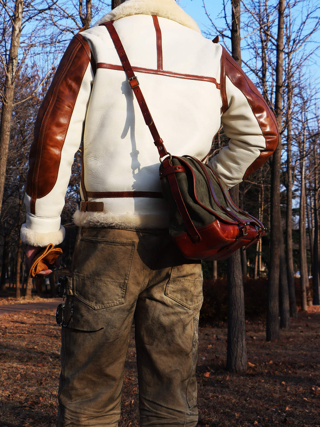 Men's Two Tone Sheepskin Shearling Bomber Jacket-Phoenix
