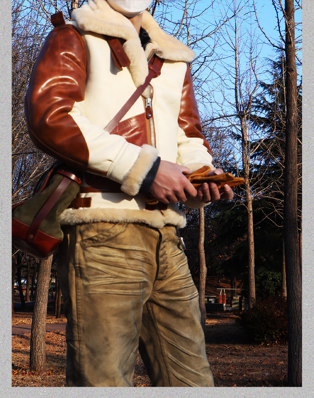 Men's Two Tone Sheepskin Shearling Bomber Jacket-Phoenix