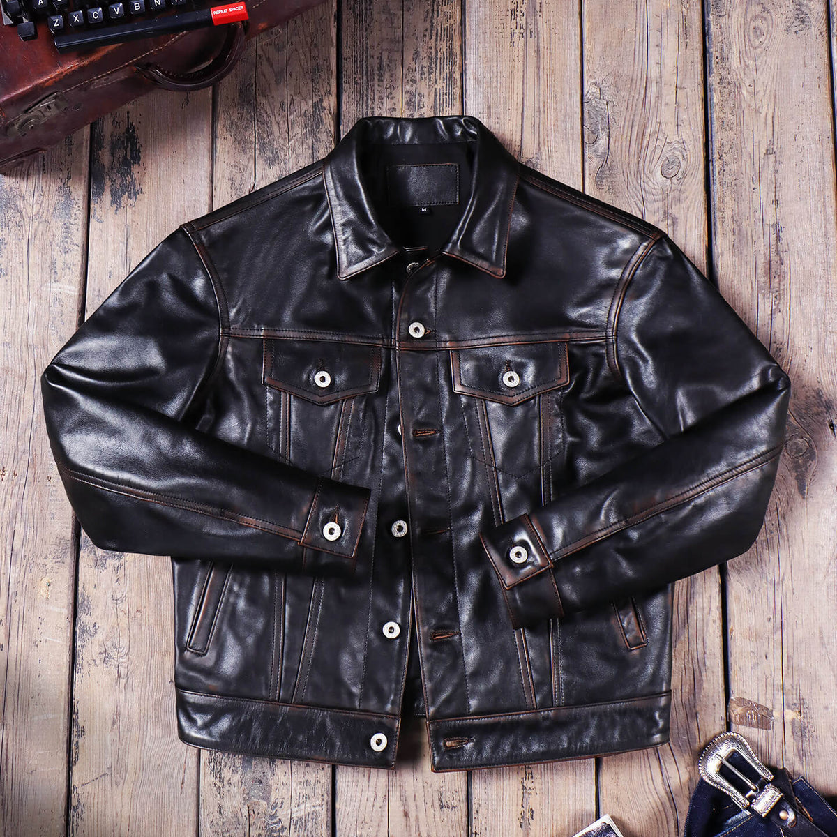 Men's Trucker Leather Jacket-Tertius