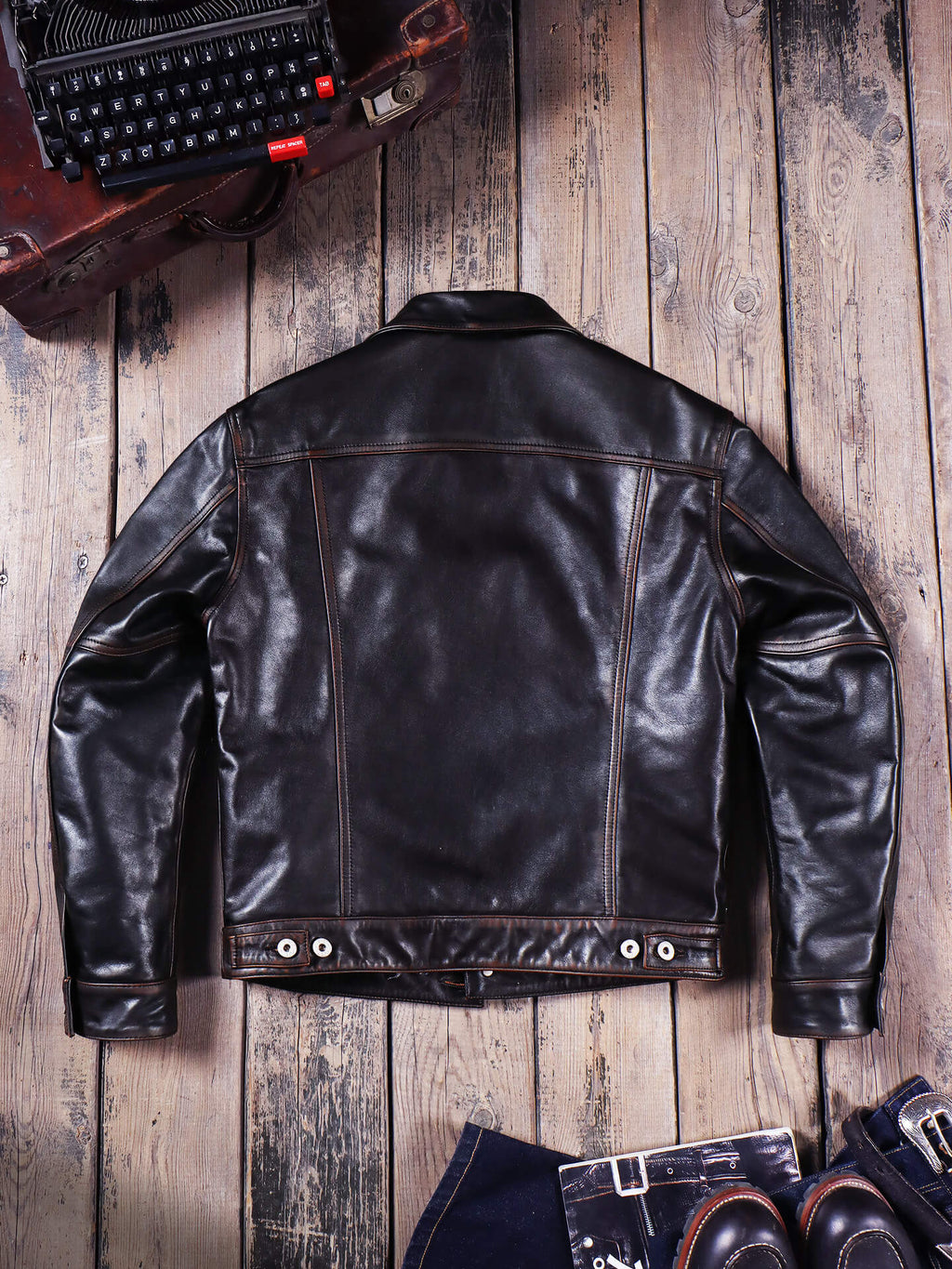 Men's Trucker Leather Jacket-Tertius