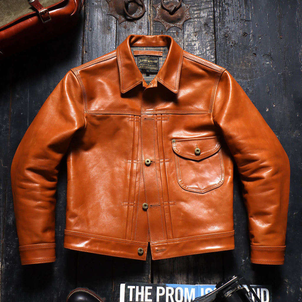 Men's Tan Trucker Leather Jacket-Primus