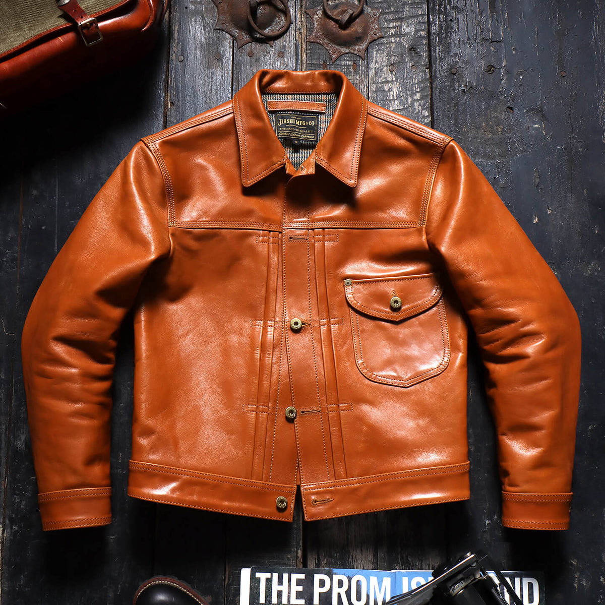 Men's Tan Trucker Leather Jacket-Primus
