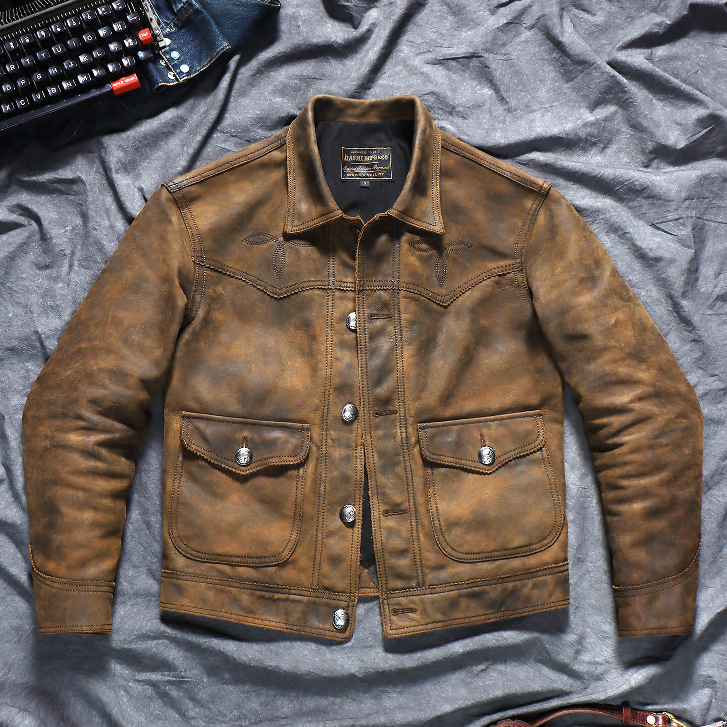 Men's Western Leather Jacket-Fuscus