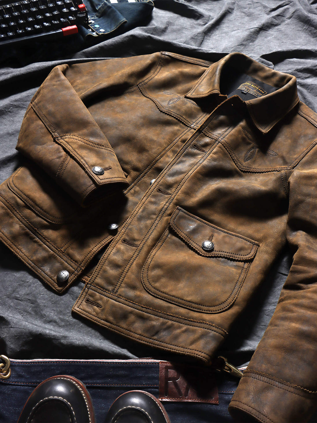 Men's Western Leather Jacket-Fuscus