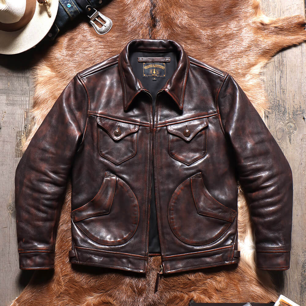 Men's Western Leather Jacket-Lobo Fuscus