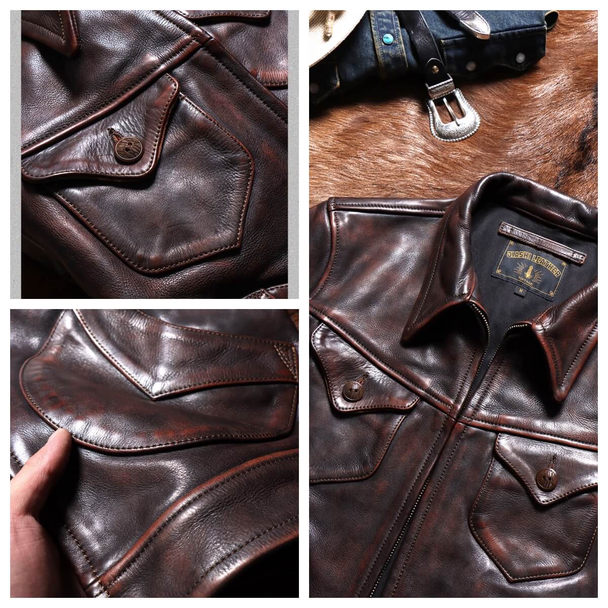 Men's Western Leather Jacket-Lobo Fuscus