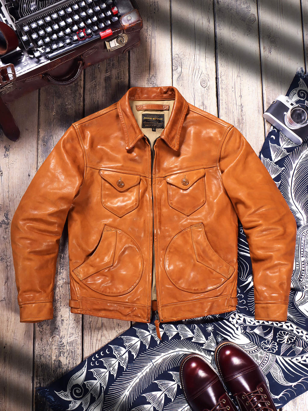 Men's Western Leather Jacket-Lobo Tan