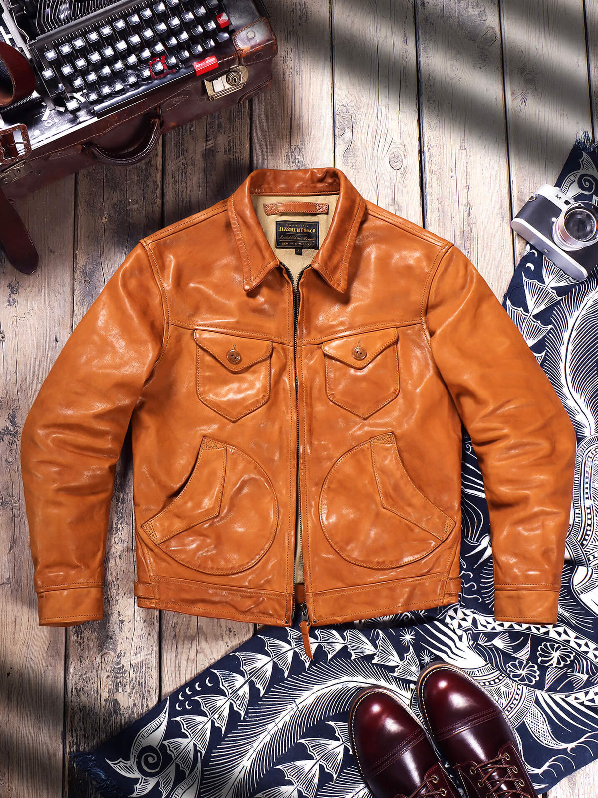 Men's Western Leather Jacket-Lobo Tan