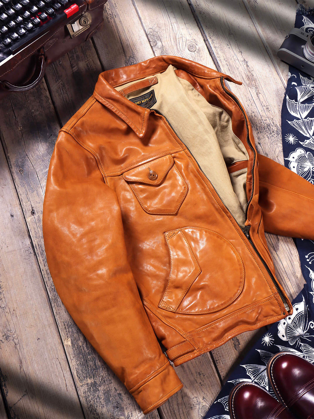Men's Western Leather Jacket-Lobo Tan