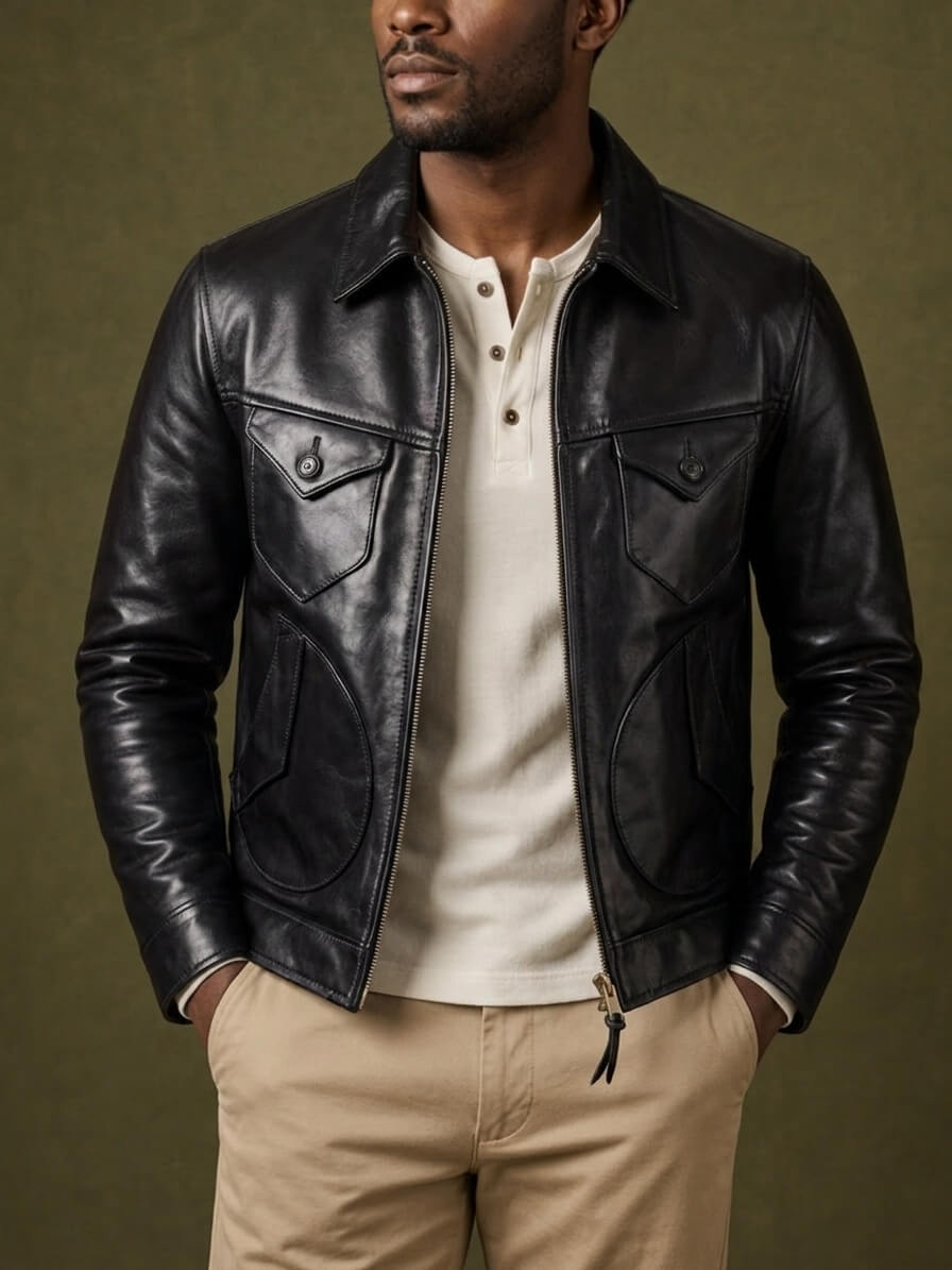 Men's Western Leather Jacket-Lobo Mollis