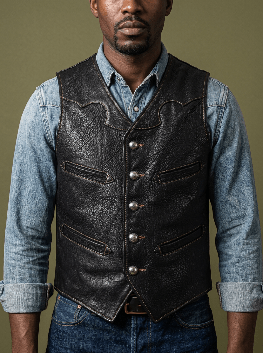Men's Western Leather Vest-Ovis
