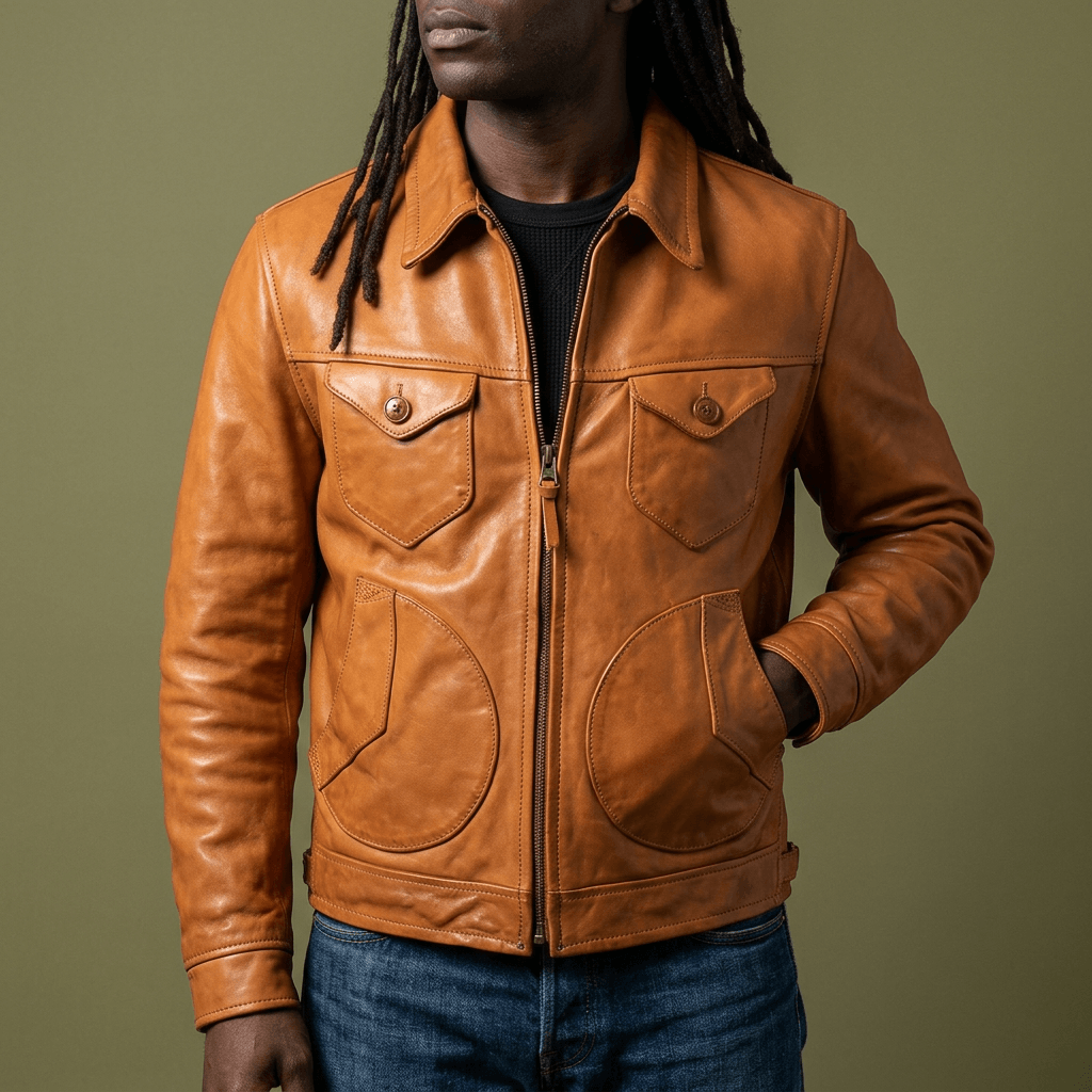 Men's Western Leather Jacket-Lobo Tan