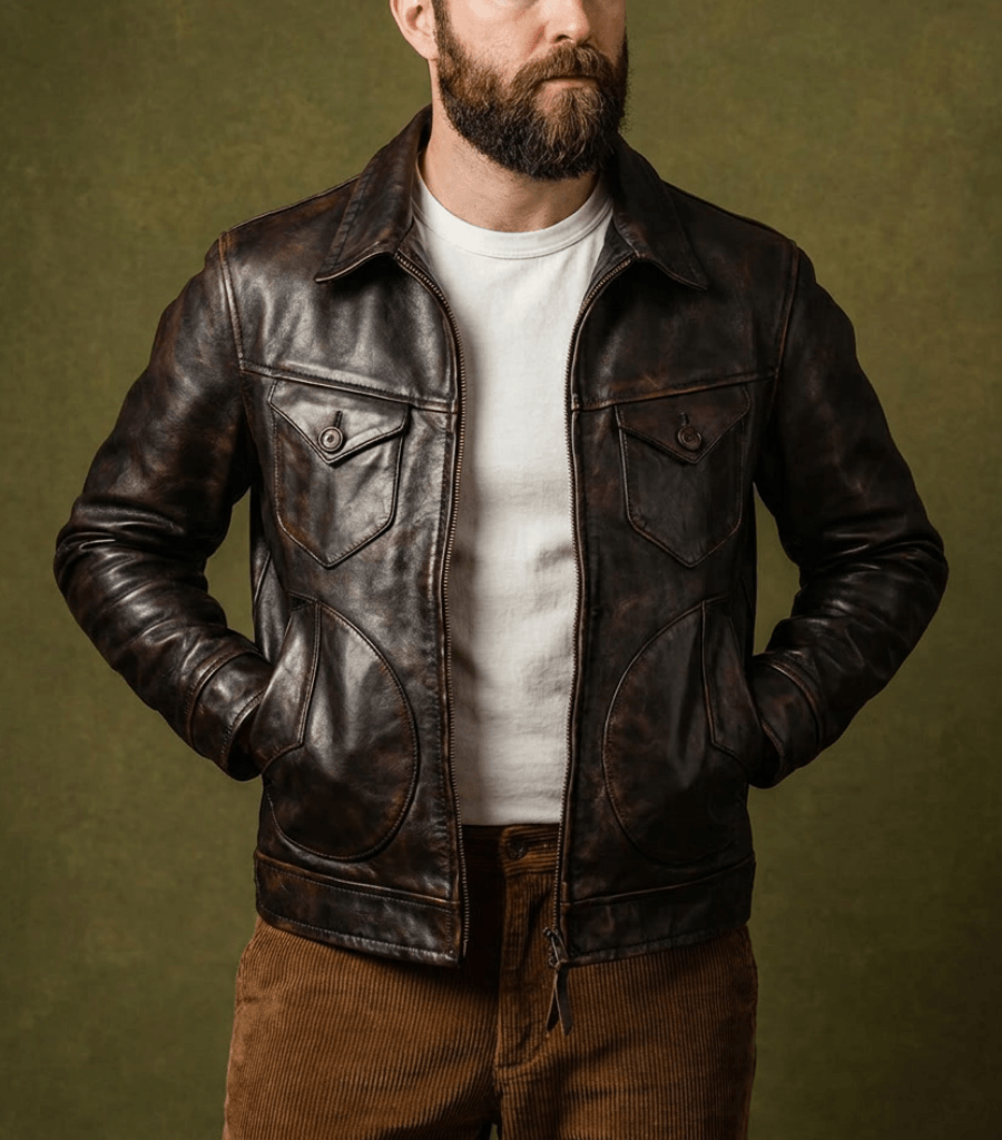 Men's Western Leather Jacket-Lobo Vintage