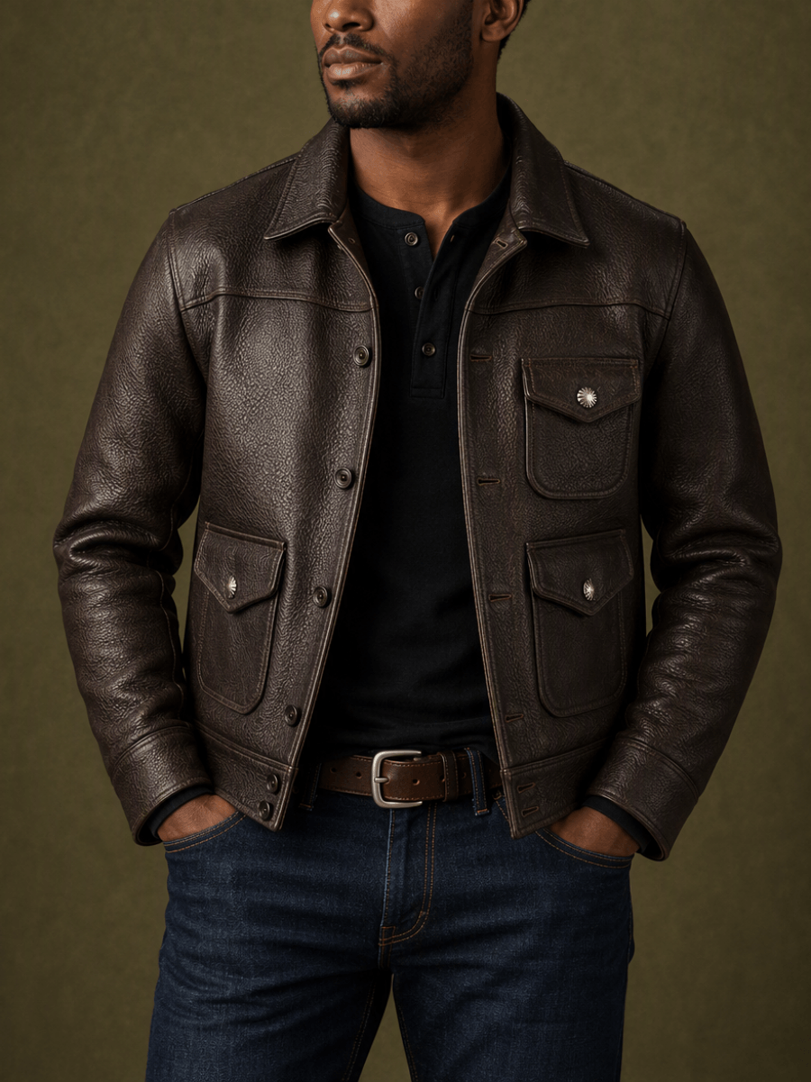 Men's Western Leather Jacket-Minotaur